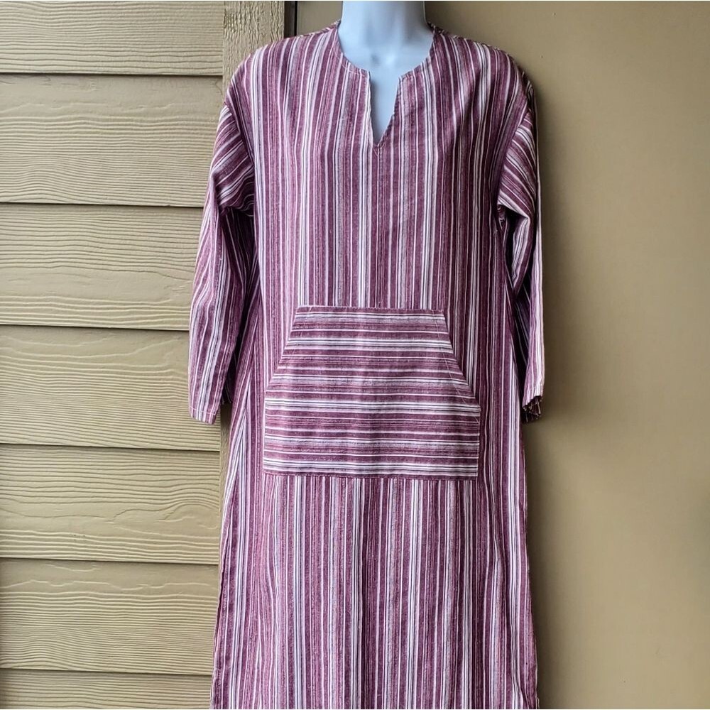 Split Neck Patch Pocket Striped Printed Maxi Dress - image 2